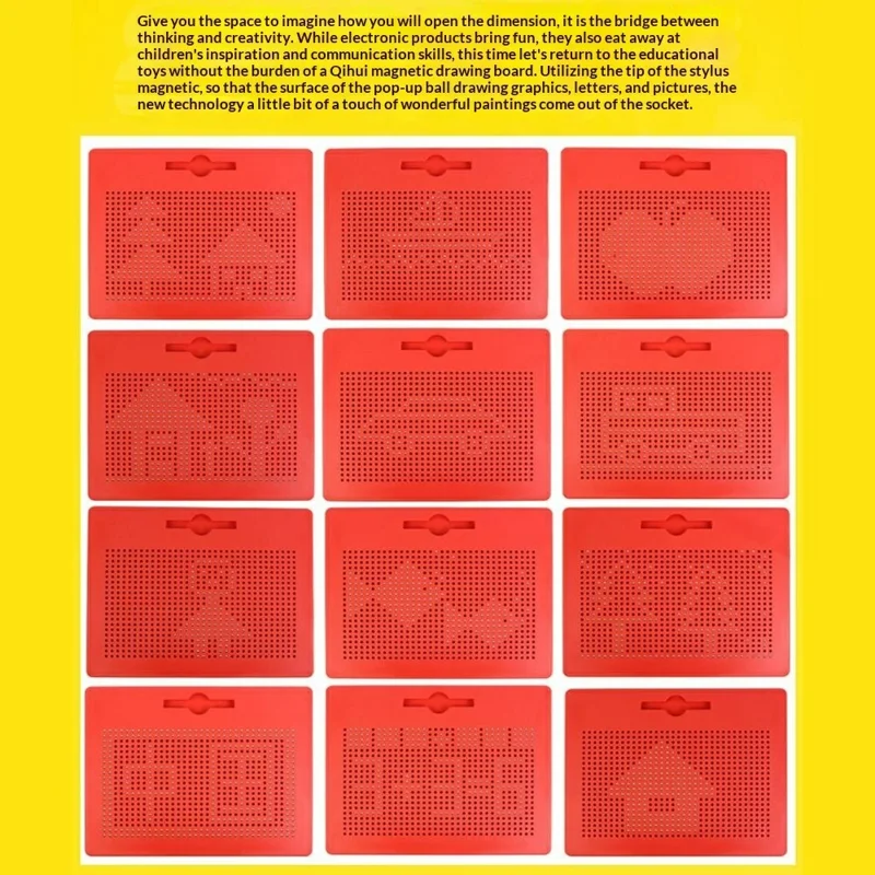 Magnetic Bead Drawing Board 714 Beads Educational Toy Reusable Writing Pad Large Size with Magnetic Stylus - Red