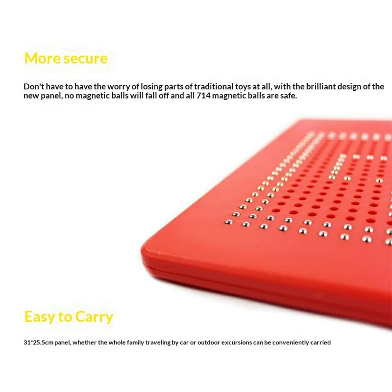 Magnetic Bead Drawing Board 714 Beads Educational Toy Reusable Writing Pad Large Size with Magnetic Stylus - Red