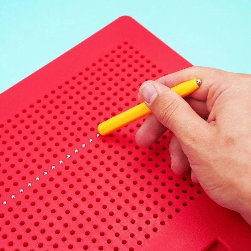 Magnetic Bead Drawing Board 714 Beads Educational Toy Reusable Writing Pad Large Size with Magnetic Stylus - Red