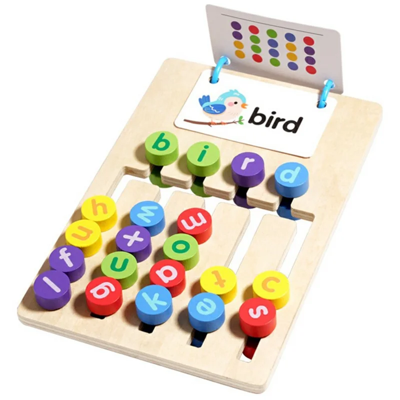 Gioco Educativo in Legno MWDH-2512 Abbinamento di Cinque Colori, Composizione di Lettere e Parole, Gioco Logico per Bambini