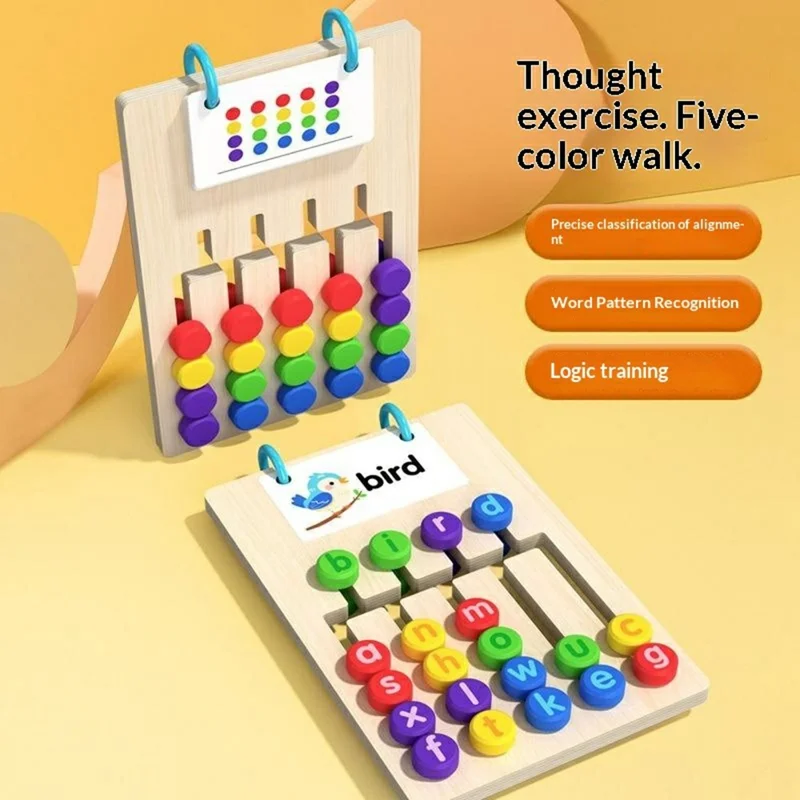 Gioco Educativo in Legno MWDH-2512 Abbinamento di Cinque Colori, Composizione di Lettere e Parole, Gioco Logico per Bambini