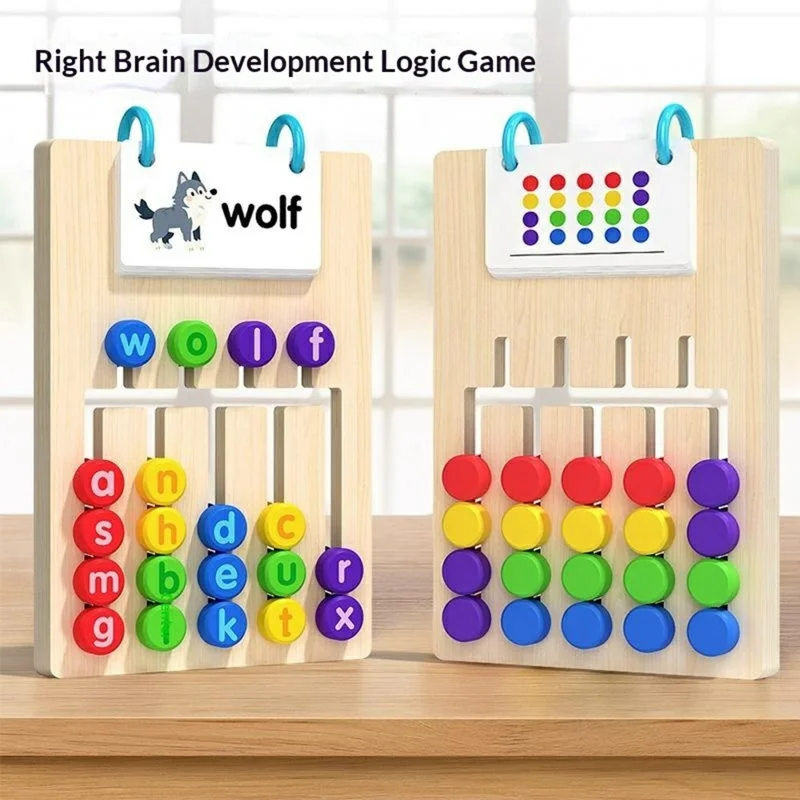Gioco Educativo in Legno MWDH-2512 Abbinamento di Cinque Colori, Composizione di Lettere e Parole, Gioco Logico per Bambini