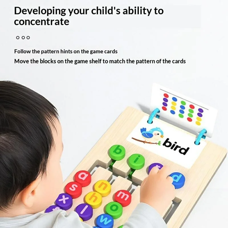 Gioco Educativo in Legno MWDH-2512 Abbinamento di Cinque Colori, Composizione di Lettere e Parole, Gioco Logico per Bambini