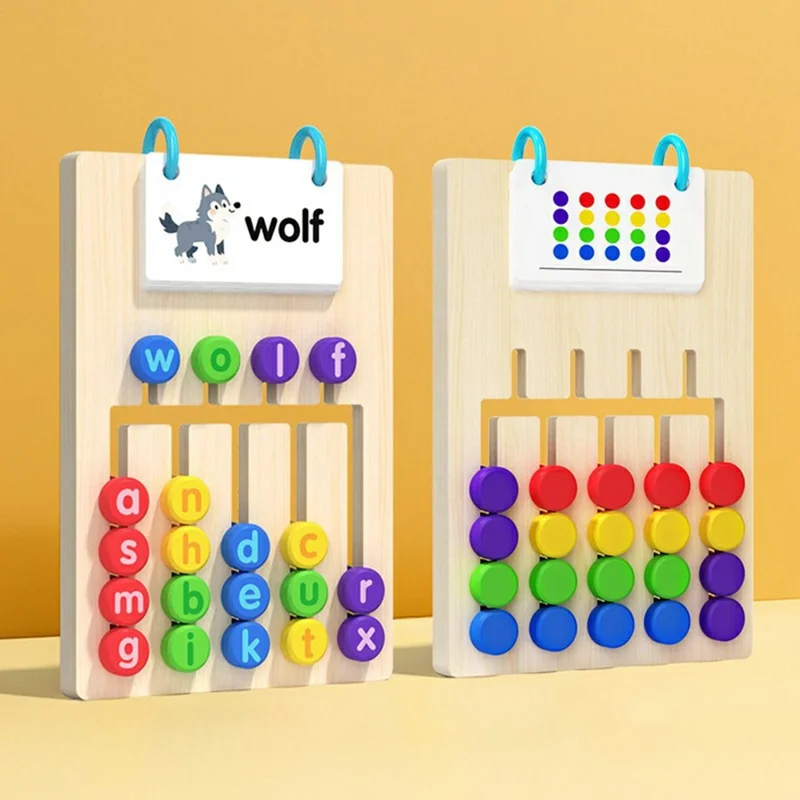 Gioco Educativo in Legno MWDH-2512 Abbinamento di Cinque Colori, Composizione di Lettere e Parole, Gioco Logico per Bambini