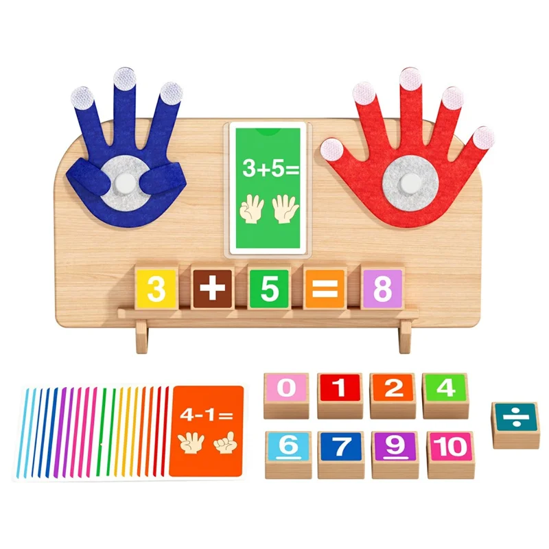 Juego Educativo de Matemáticas con Dedos de Madera MWDH-2517, Juguete Educativo para Aprender Números, Regalo para Niños - Multicolor