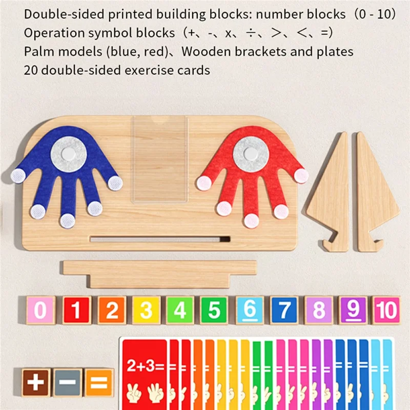 Juego Educativo de Matemáticas con Dedos de Madera MWDH-2517, Juguete Educativo para Aprender Números, Regalo para Niños - Multicolor