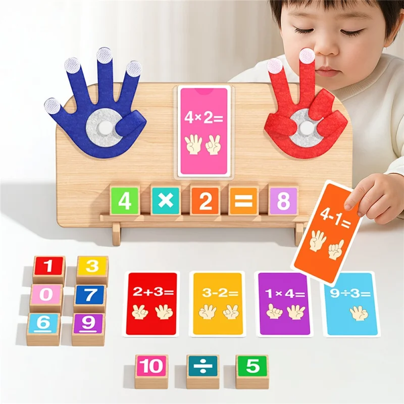 Juego Educativo de Matemáticas con Dedos de Madera MWDH-2517, Juguete Educativo para Aprender Números, Regalo para Niños - Multicolor