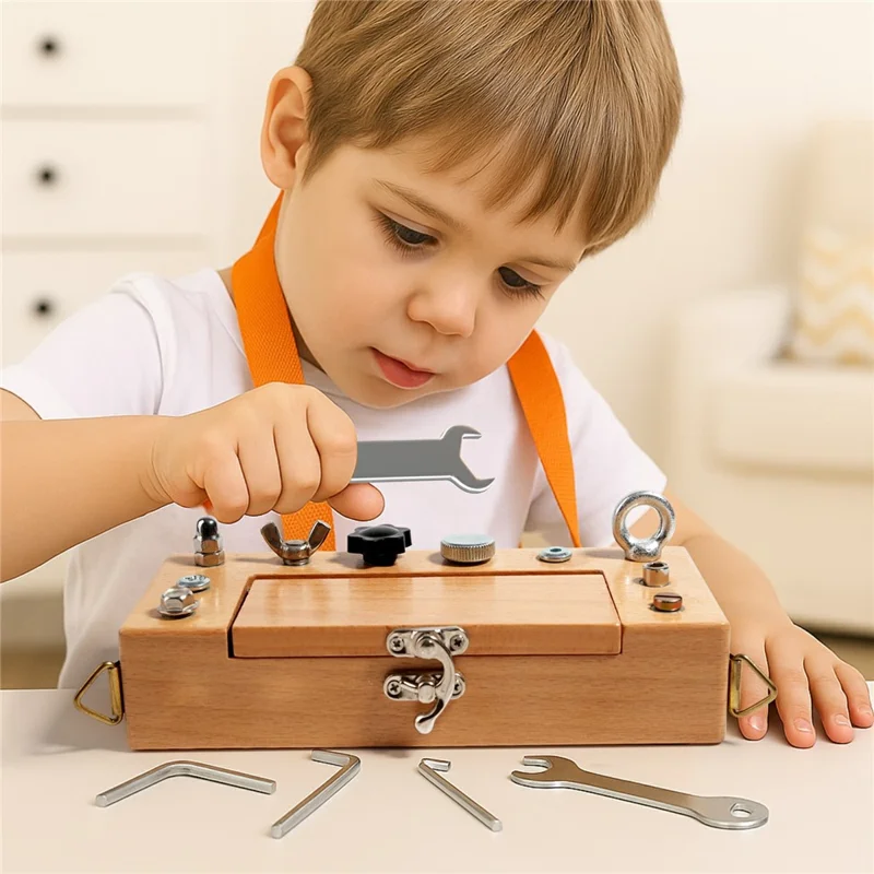 Giocattolo con Cacciavite e Tavola con Dadi Chiave Scatola di Legno Giocattolo Educativo con Tracolla - Legno Robusto