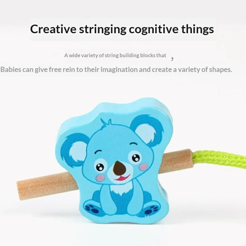 Juguete de ensartar de madera BWQ-027, 65 piezas, juguete educativo de animales, frutas, verduras, aprendizaje por hilado, multicolor
