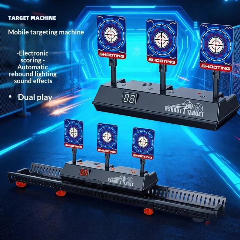 MH3541A Alvo Eletrónico com Sistema de Pontuação e Retorno Automático, Alvo Móvel, Brinquedo de Tiro para Crianças com 3 Alvos + Sistema de Pista - Preto