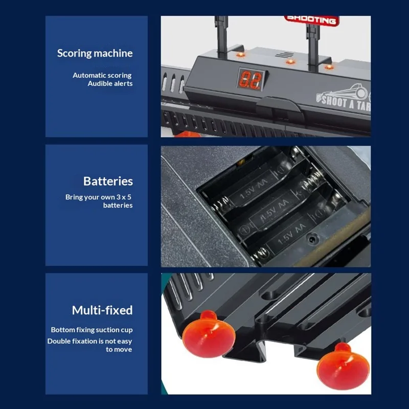 MH3541A Alvo Eletrónico com Sistema de Pontuação e Retorno Automático, Alvo Móvel, Brinquedo de Tiro para Crianças com 3 Alvos + Sistema de Pista - Preto