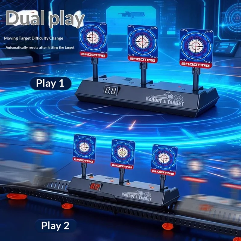 MH3541A Alvo Eletrónico com Sistema de Pontuação e Retorno Automático, Alvo Móvel, Brinquedo de Tiro para Crianças com 3 Alvos + Sistema de Pista - Preto