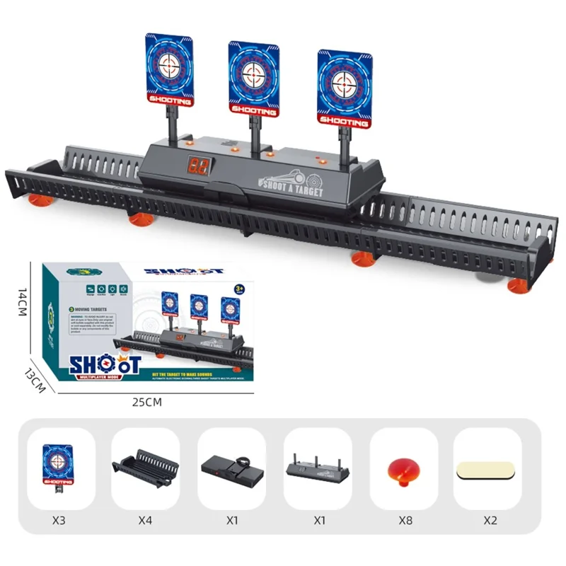 MH3541A Alvo Eletrónico com Sistema de Pontuação e Retorno Automático, Alvo Móvel, Brinquedo de Tiro para Crianças com 3 Alvos + Sistema de Pista - Preto