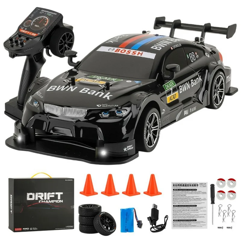 8812 1:16 Scale 4WD RC Drift Car 2.4GHz Remote Control ESP Gyroscope LED Lights All Terrain Racing Car - Black