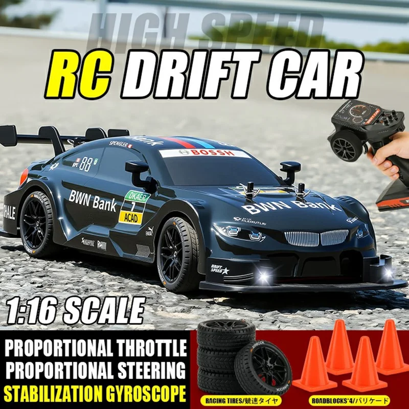 8812 1:16 Scale 4WD RC Drift Car 2.4GHz Remote Control ESP Gyroscope LED Lights All Terrain Racing Car - Black