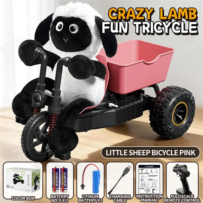 XN-2880 2.4G RC Tricycle Remote Control Cartoon Lamb Design LED Light Plush Car Toy - Pink