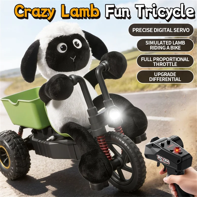 XN-2880 2.4G RC Tricycle Remote Control Cartoon Lamb Design LED Light Plush Car Toy - Pink