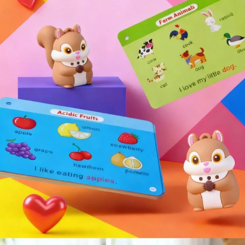 JQDXSH-001LD Squirrel Shape Early Education Talking Learning Machine Toy with 55 Double-sided Cards for Kids