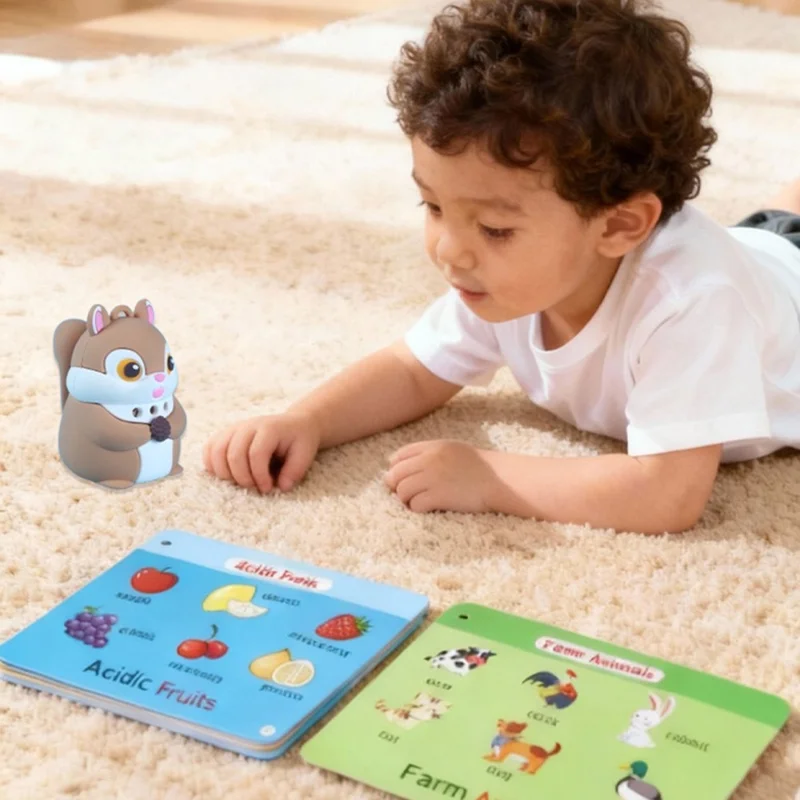 JQDXSH-001LD Squirrel Shape Early Education Talking Learning Machine Toy with 55 Double-sided Cards for Kids