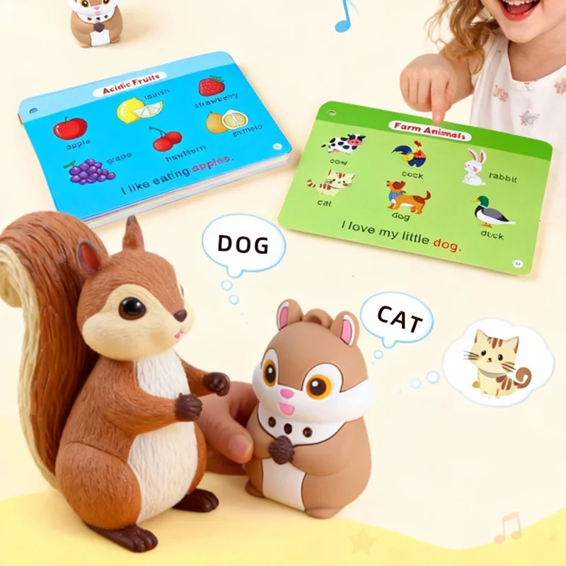 JQDXSH-001LD Squirrel Shape Early Education Talking Learning Machine Toy with 55 Double-sided Cards for Kids