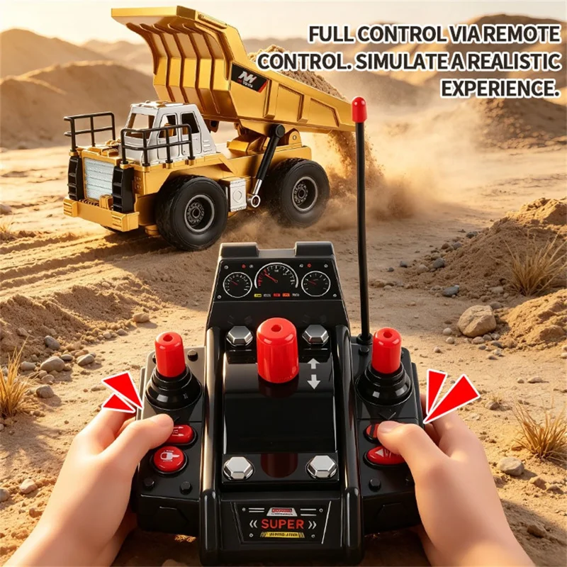 Camion benne télécommandé à l'échelle 1:20, véhicule de génie civil RC à 9 canaux avec rotation à 360 degrés pour enfants - Jaune
