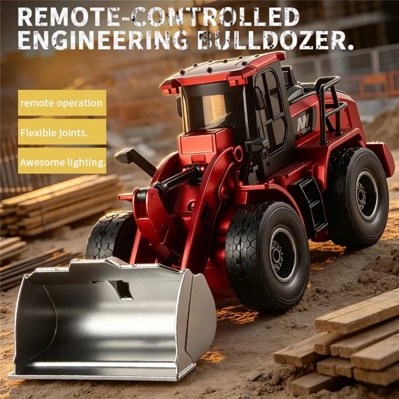 66-142 1:20 Scale Remote Control Bulldozer 9-Channel Construction Vehicle Engineering Truck 2.4G RC Excavator for Kids - Red