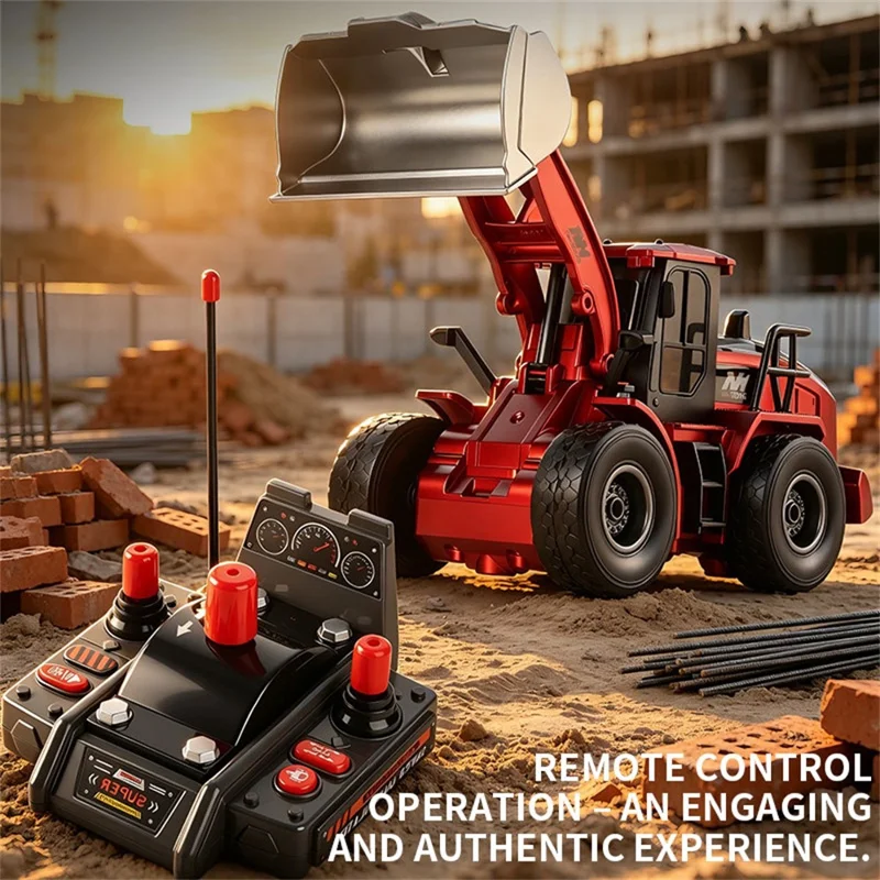 66-142 1:20 Scale Remote Control Bulldozer 9-Channel Construction Vehicle Engineering Truck 2.4G RC Excavator for Kids - Red