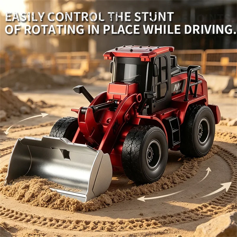 66-142 1:20 Scale Remote Control Bulldozer 9-Channel Construction Vehicle Engineering Truck 2.4G RC Excavator for Kids - Red