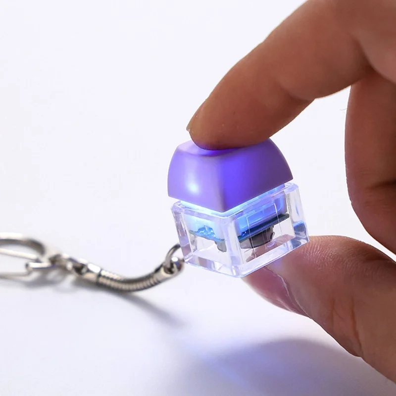 Keyboard Switch Design RGB LED Keychain Stress Relief Finger Toy with Colorful Light Hanging Ornament - White