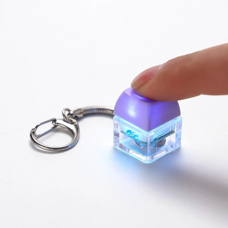 Keyboard Switch Design RGB LED Keychain Stress Relief Finger Toy with Colorful Light Hanging Ornament - White