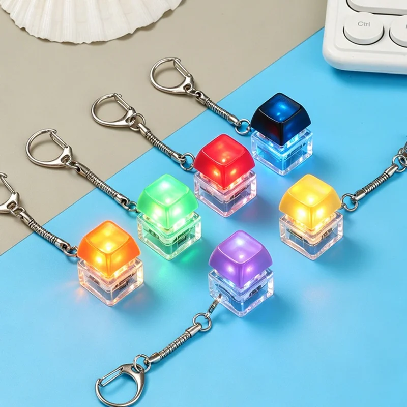 Keyboard Switch Design RGB LED Keychain Stress Relief Finger Toy with Colorful Light Hanging Ornament - White