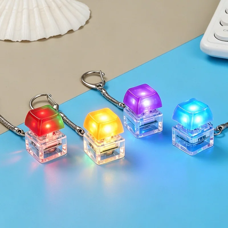Keyboard Switch Design RGB LED Keychain Stress Relief Finger Toy with Colorful Light Hanging Ornament - White