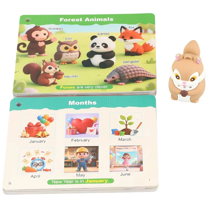 JQDXSH-002LD Squirrel Talking Early Education Machine with 56 Dual-Sided Learning Cards for Language Development