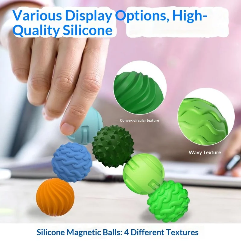 4Pcs 3.3cm Diameter Sensory Silicone Magnetic Balls with Storage Case Stress Relief Toy - Pink