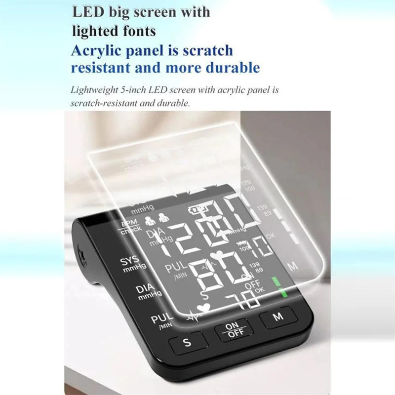 B01A-2 Automatic Upper Arm Blood Pressure Monitor LED Display Type-C Rechargeable Voice Broadcast