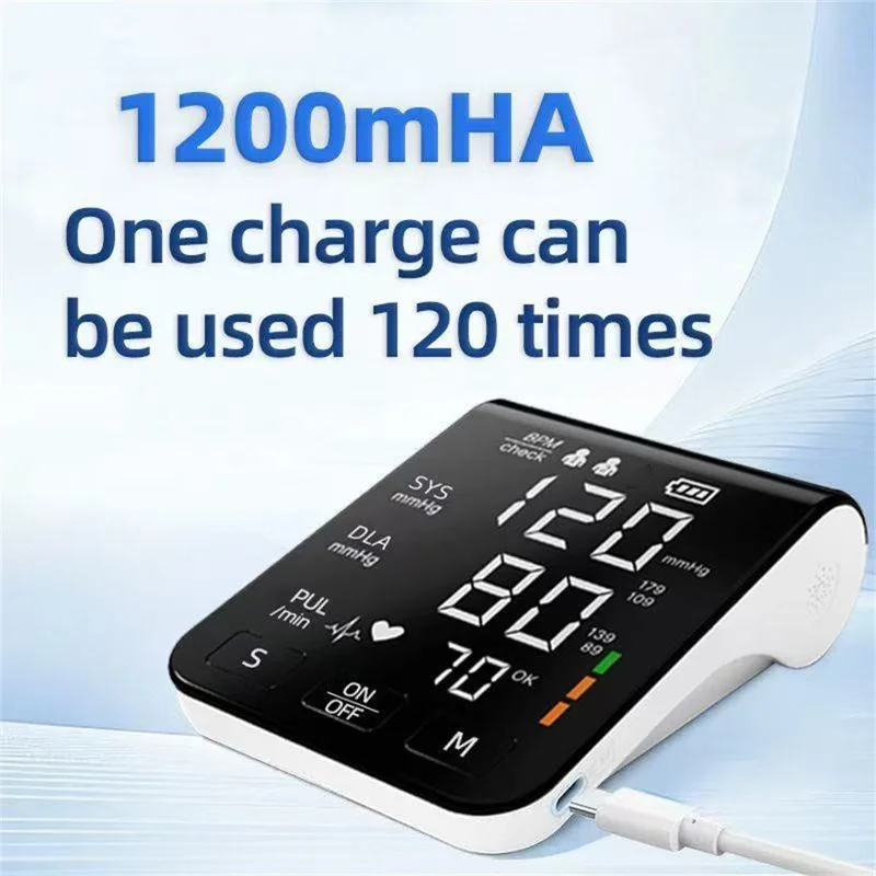 B01A-2 Automatic Upper Arm Blood Pressure Monitor LED Display Type-C Rechargeable Voice Broadcast