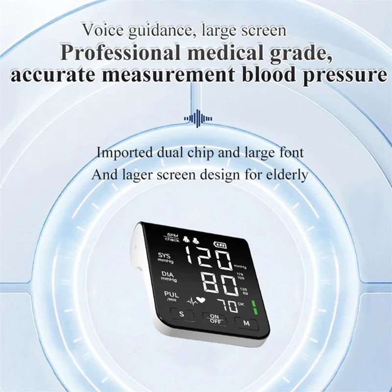 B01A-2 Automatic Upper Arm Blood Pressure Monitor LED Display Type-C Rechargeable Voice Broadcast