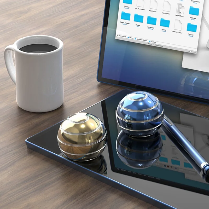 Silver String Rotating Ball Aluminum Alloy Desktop Decompression Spherical Gyro Toy, Diameter: 45mm - Black