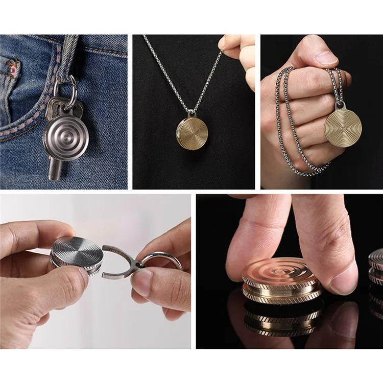 Decompress Pendant Gyro Spinner Necklace Key Chain Metal Spinning Gyroscope Cool Fidget Toy - Stainless Steel Stripe