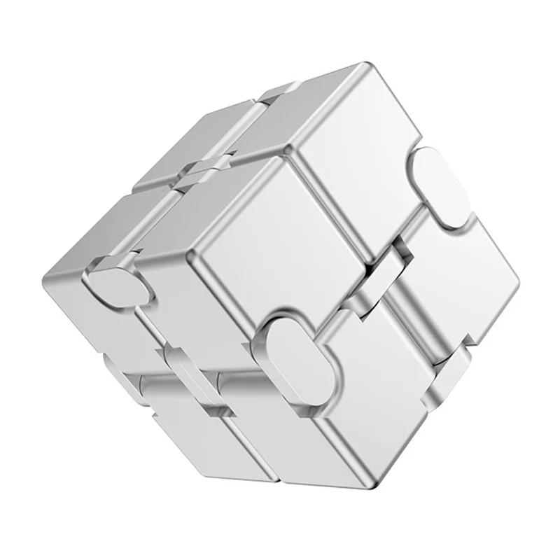 Aluminum Alloy Infinite Cube Metal Stress Relief Office Flip Cubic Toy Creative Fingertip Decompression Block - Silver