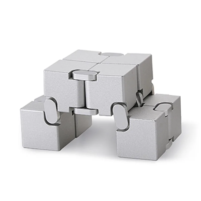 Aluminum Alloy Infinite Cube Metal Stress Relief Office Flip Cubic Toy Creative Fingertip Decompression Block - Silver