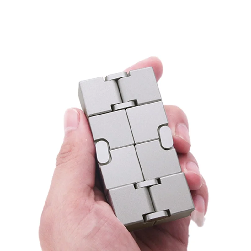 Aluminum Alloy Infinite Cube Metal Stress Relief Office Flip Cubic Toy Creative Fingertip Decompression Block - Silver