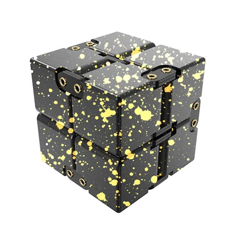 Rivet Design in Alluminio in Lega Mimetica Mimetica Infinita Cubo -metallo Stress Sollievo Ufficito Giocattolo Cubo Giocattolo Per Bambini di Decompressione Blocco di Decompressione - Nero / Giallo
