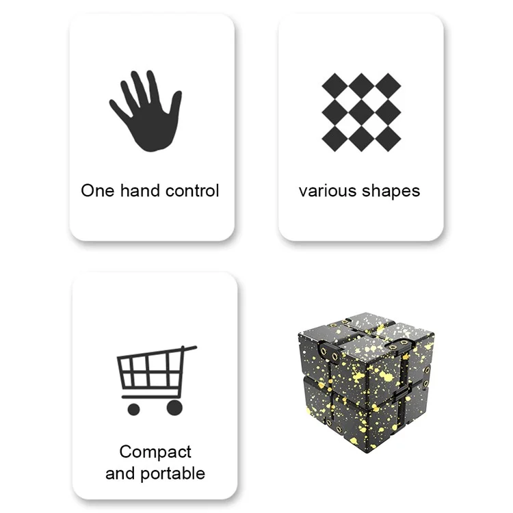 Rivet Design in Alluminio in Lega Mimetica Mimetica Infinita Cubo -metallo Stress Sollievo Ufficito Giocattolo Cubo Giocattolo Per Bambini di Decompressione Blocco di Decompressione - Nero / Giallo