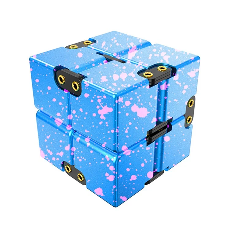 Design Rivet Aluminio Aluminio Camuflaje Infinito Cubo Metal Estrés Alivio Oficina Flip Toy Cúbico Niños Adultos Bloque de Descompresión - Azul / Rosa