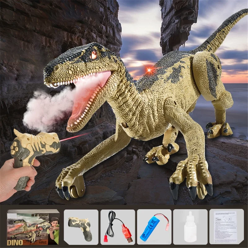 SM015S Electrical Spray Mist Dinosaur Remote Control Walking Light Sound Dinosaur Model Toy Boys Children Gift - Yellow