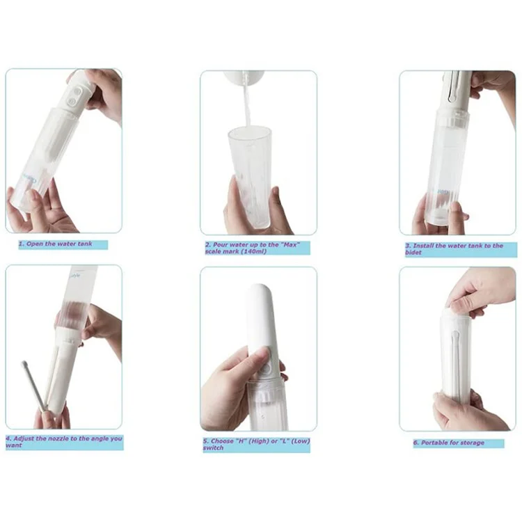 Bidet da viaggio portatile da 140 ml IPX6 impermeabile Spruzzatore elettrico per bidet con ugello regolabile a 180 gradi per il lavaggio del bambino, cura personale, disabilità, viaggi - Bianco