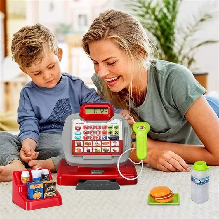 Children Pretend Play Supermarket Cash Register Set Mini Store Checkout Counter Toy with Sound Effect