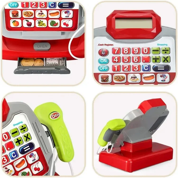 Children Pretend Play Supermarket Cash Register Set Mini Store Checkout Counter Toy with Sound Effect