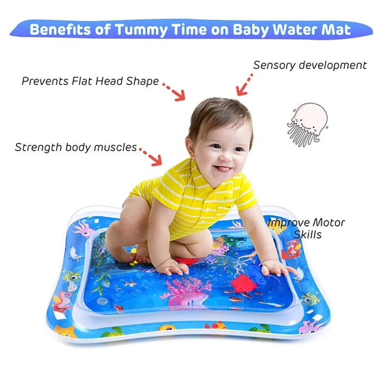 YX-007 Kids Water Mat Fun Time Play Activity Center Square Mat for Kids and Toddlers Baby Toys - Red Jellyfish